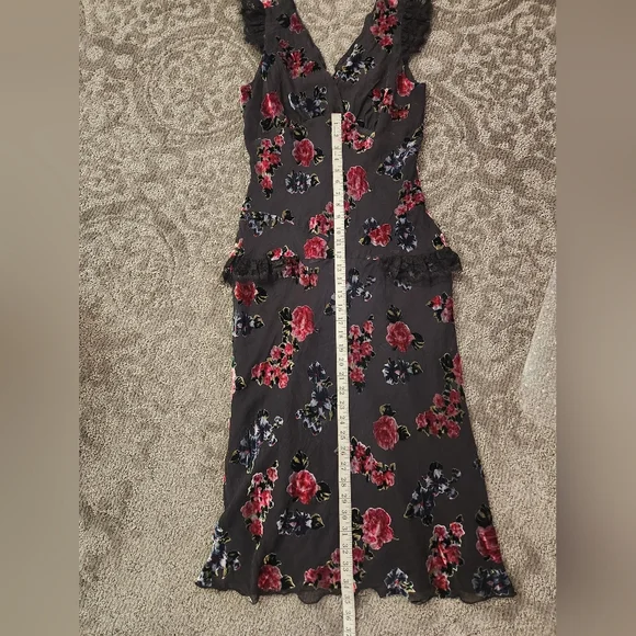 Anna Sui Lace-trimmed Floral-print Devoré-chiffon Midi Dress In Black - Picture 2 of 6